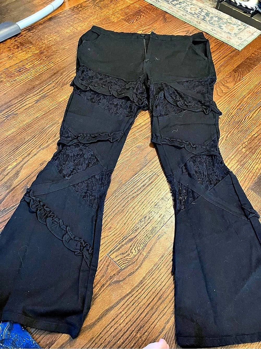 Fashion Nova Lace Trim Flare Pants in Black